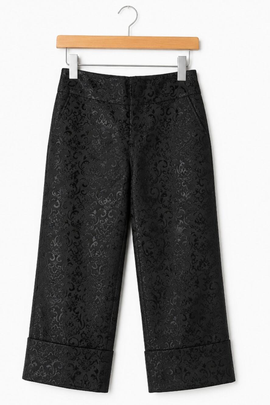 Alvin Valley Black Damask Jacquard Cropped Pants Size 6